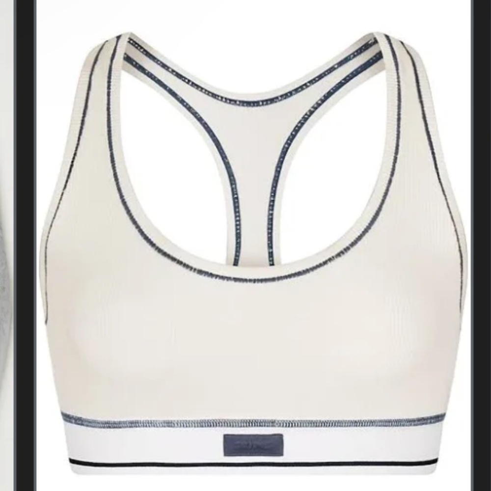 SKIMS Cream Ribbed Racerback Bralette with Navy Trim